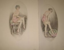 [EROTICA] 2 x Parisian School hand-col'd etchings, pencil signed, each 17.5 x 12.5 inches,