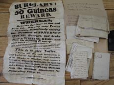 [SCANDAL in WALES] a burglary reward broadside dated 1830, Swansea; & a bundle of letters relating