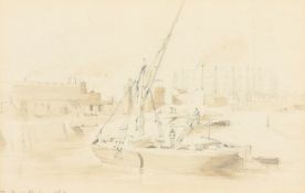 Circle of J.A.M. Whistler, 'The Creek Chelsea 1863', pencil and monochrome watercolour, inscribed