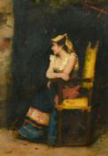 19th Century, Continental School, A lady in traditional dress seated in an interior, oil on