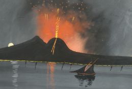 Italian School (20th Century) Vesuvius erupting at night, gouache, inscribed and dated 1906, 16