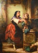 Alfred Fowler Patten (1829-1888) British, 'A Game of Play at the Fountain', a mother and child in an