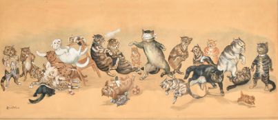 After Louis Wain, 'Blind Man's Buff', a scene of cats playing, colour print heightened in