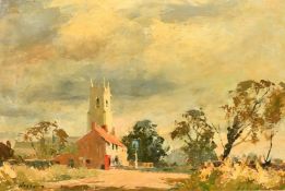 Edward Wesson (1910-1983) British, 'Ingham Norfolk', a view of a village, oil on board, signed,