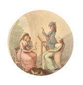 A pair of 19th Century oval stipple engravings, one of young ladies singing and the other of a