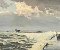 John Noble, 'Destroyer Escort', Navy ships at sea, oil on board, signed, Society of Marine Artists