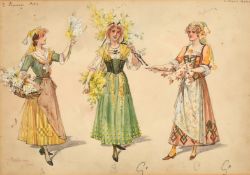 William John Charles Pitcher (1858-1925) British, a costume study for three female flower sellers,