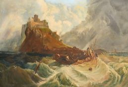 Follower of Clarkson Stanfield, Storm off St. Michaels Mount, oil on canvas, 24