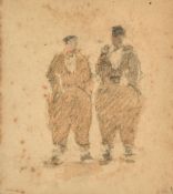 Circle of G.H Breitner, Set of seven small figure studies, mixed media and charcoal, from 1.75