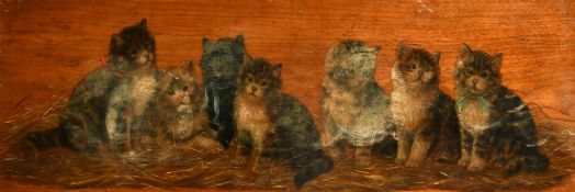 Bessie Bamber (late 19th/Early 20th Century), a group of seven kittens, oil on walnut panel,