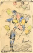 Arturo Peyrot (1908-1993) Spanish, balloon seller, watercolour possibly over a print base, signed,
