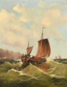 Millson Hunt (Late 19th Century) British, fishing boats leaving port, oil on canvas, signed, 18