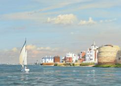 Norman Elford (1931-2007) British, The Round Tower, Portsmouth, acrylic on board, 8.5