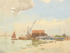 Charles Alfred Morris, A South coast jetty, (possibly Shoreham), watercolour, signed, 9