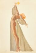 Art Deco circa 1930, A pair of watercolours of two stylized scantily clad ladies both standing, both