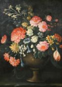 Probably 18th Century, A still life of mixed flowers in a bowl, oil on canvas, 24