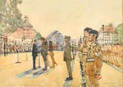 Ken Howard (1932-2022) British, 'Soltau', a military celebration, watercolour, dedicated, signed and