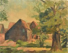 Modern British, (mid-20th Century) A barn yard, oil on canvas, 14