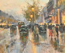 Alexander Osipov (b. 1946) Russian, a Moscow street scene at dusk, oil on canvas, signed, 18