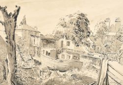 Karl Hagedorn (1889-1969), 'Teddington Boat Builders Yard', ink and wash, signed and dated 1848,