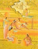 Imd Teblin (20th Century) Indonesian, A Balinese scene of figures harvesting, tempera on canvas laid