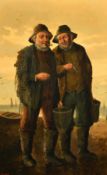 Constantin Stoitzner (1863-1934) Austrian, Two fishermen standing on the shore, both have clay pipes
