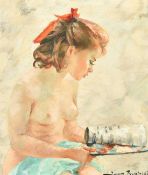Igor Talwinski (1907-1983) Polish, A young female nude seated holding a magazine, oil on canvas,