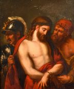 19th Century French School, Christ in a crown of thorns being unbound, oil on board, 16