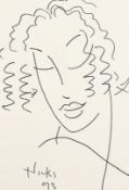 Kanwaldeep Singh Kang, signed Nicks (1964-2007) British, A female head, line drawing, signed and
