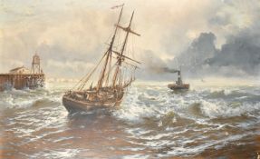 Edwin Henry Eugene Fletcher (1857-1945), boats leaving Dover in lively waters, oil on canvas,