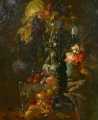 A.C. Conrade Schmitz (late 19th Century), a still life of fruit flowers and other objects, oil on