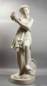 A fine quality Italian marble sculpture of a young child playing cymbals, 44.5
