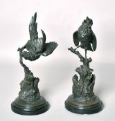 Ferdinand Pautrot (19th Century) French, A pair of bronzes, birds on a branch, mounted on circular