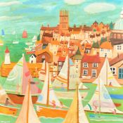 Alan Furneaux (21st Century), 'PZ11' Sailing boats leaving harbour, oil on board, signed, 30