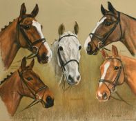 Mary Browning (20th Century) British, Head studies of five horses, pastel, signed, inscribed and