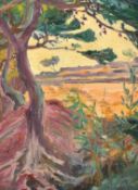 19th / 20th Century Impressionist, View from the trees to the landscape beyond, oil on panel, 12