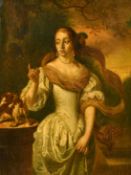 Manner of Caspar Netscher, probably 18th Century, a three-quarter length study of a lady and her