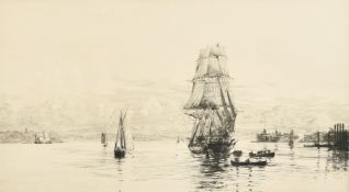 Harold Wyllie (1880-1973) British, shipping off a coast, etching, signed in pencil and numbered '