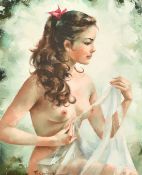 Igor Talwinski (1907-1983) Polish, A young female nude seated holding a piece of diaphanous