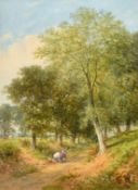Henry Chaplin (19th Century) British, female figures resting in shade on a country path, oil on