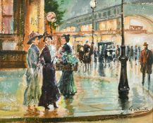 Giuseppe de Sanctis (1858-1924) Italian, A scene of female figures conversing on a busy street