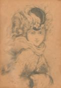Continental School (19th Century), Study of a young lady in Winter clothes, pencil, initialed, 4.