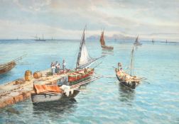 Giovanni Melini, 'Preparing for the days fishing', watercolour/gouache, signed, 12.5
