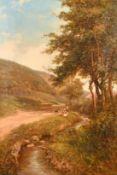 Robert Fenson (Henry Maidment) (fl.1889-1915), A hilly landscape with figures resting by a stream,