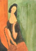 After Amadeo Modigliani, A lady sitting on a chair, watercolour, 12
