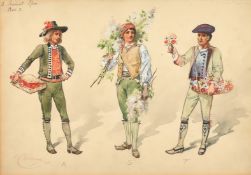 William John Charles Pitcher (1858-1925) British, a costume study for 3 male flower sellers,