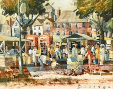 John Bassage (20th Century), 'The Market, Salisbury', oil on board, signed, 8