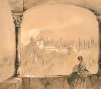 Circle of John Frederick Lewis. A set of four drawings of the Alhambra Palace in Granada and
