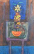 William Selby (20th Century) 'Still Life with Melon', mixed media, signed, labels verso, 42