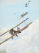 V. Fitz-Gerald, 'Bristol Fighters' in action, watercolour, signed and inscribed verso, 18
